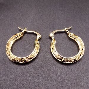 18k Gold Plated Boho Etched Hoop Dangle Earrings Lever Back Womens Birthday Gift